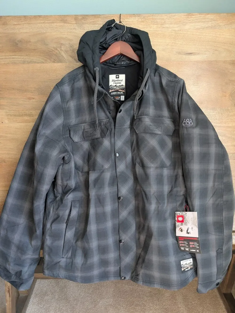 NWT 686 Woodland Flannel Insulated Jacket Mens XL Gray Plaid Hooded Full Zip